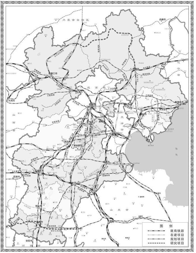 凯发k8京津冀地区铁路网络规划示意图北京周边密集成网。